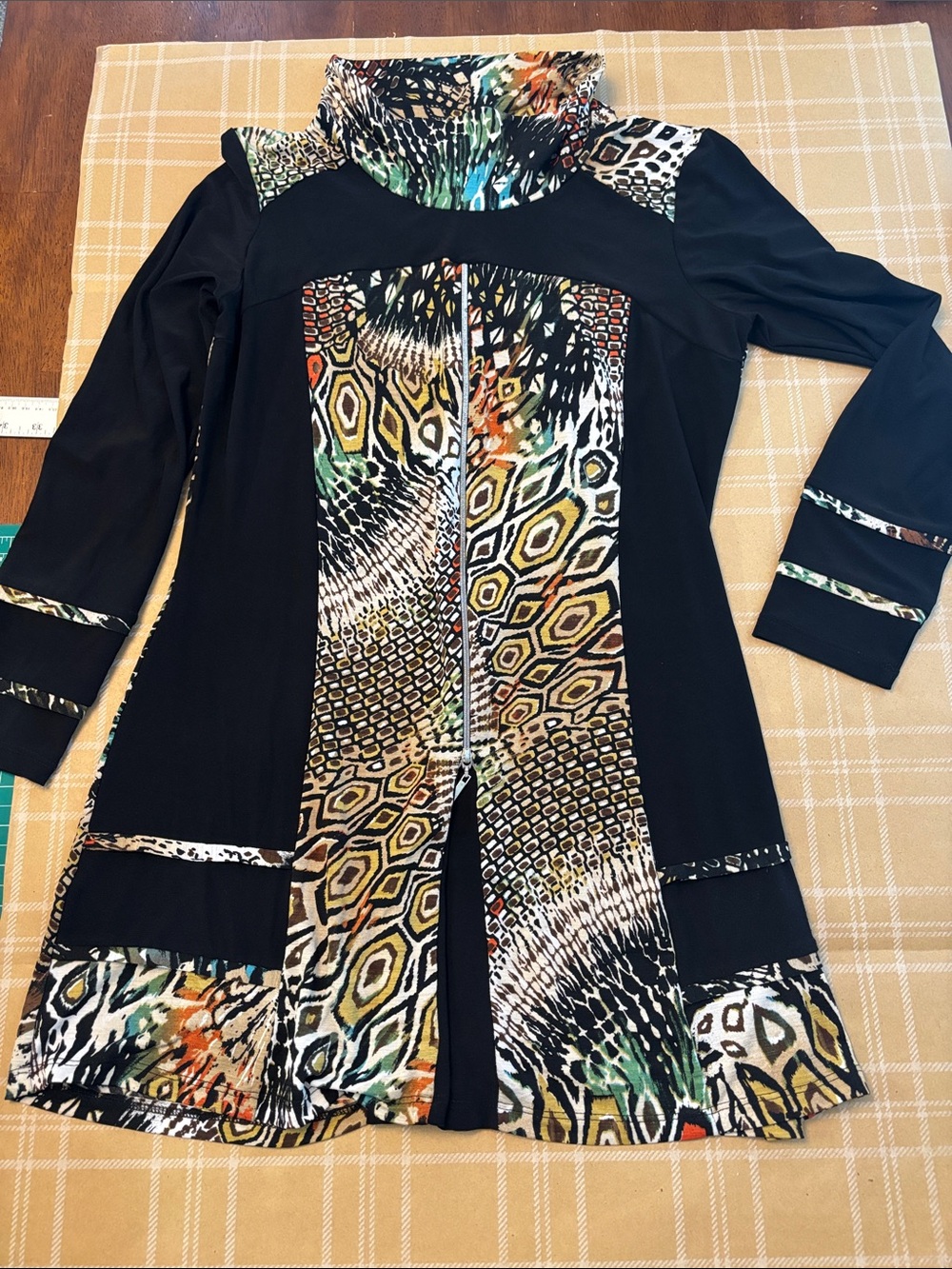 Black Animal-Print Mini Dress with Multicolor Accents